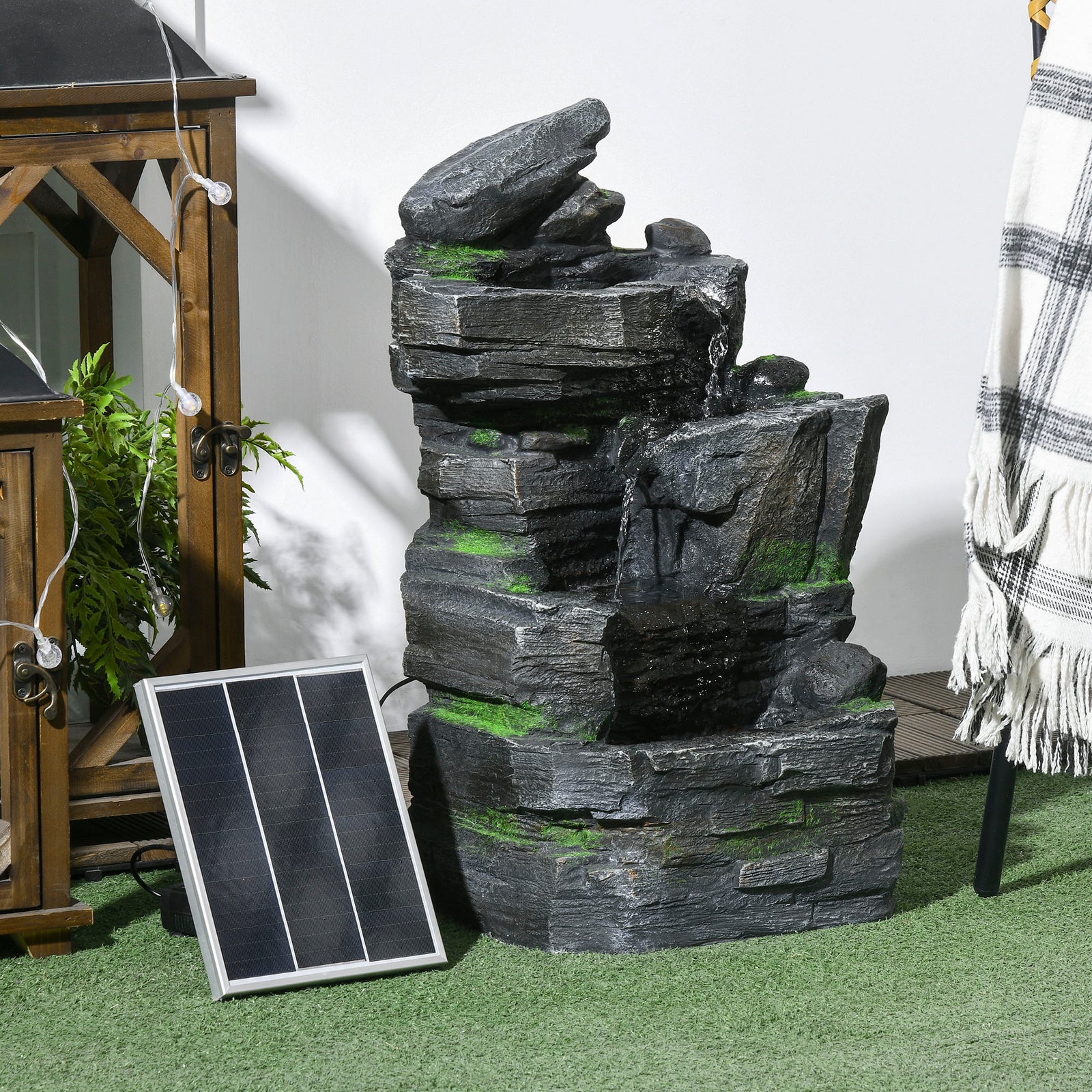 Solar Led Waterfall Fountain, Dark Grey