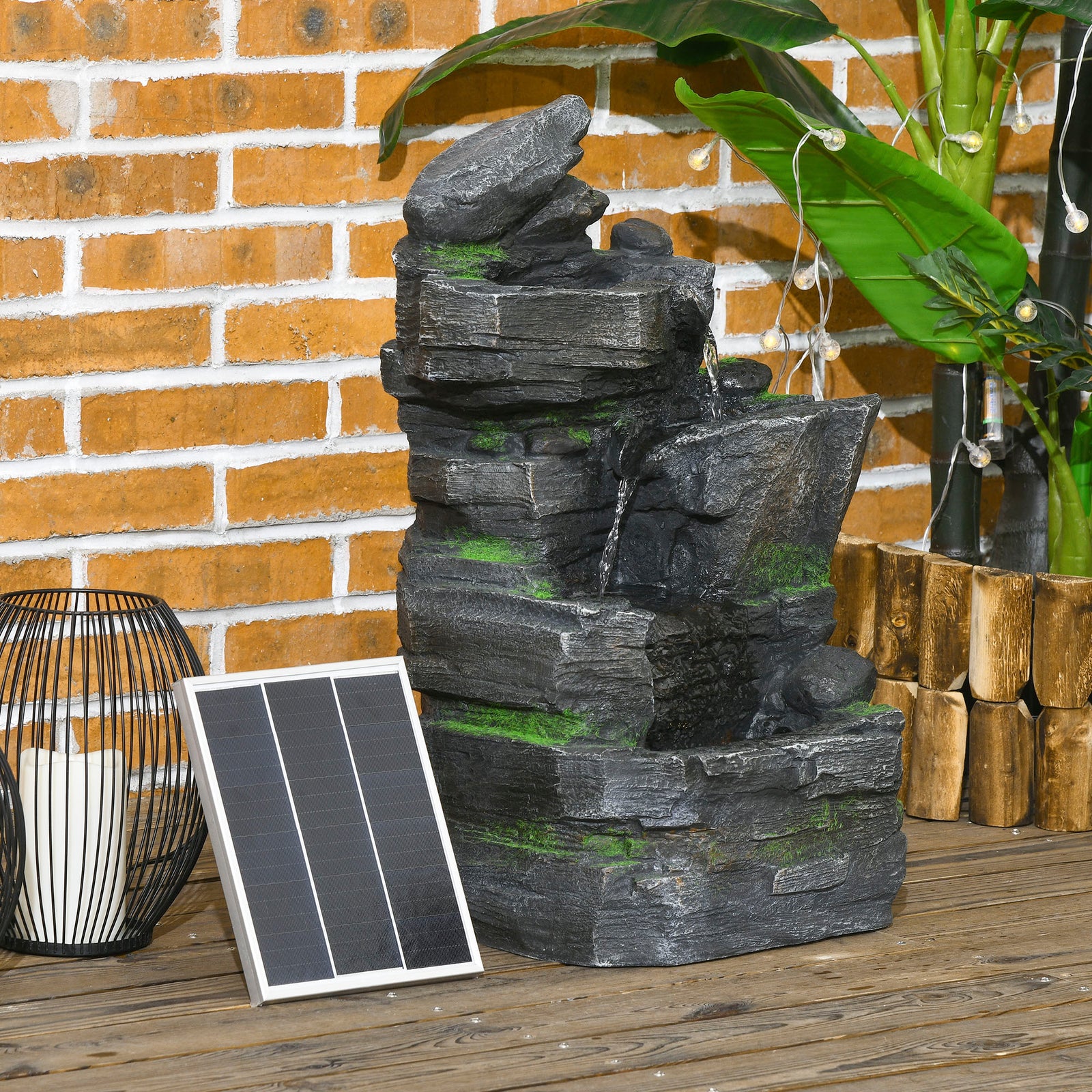 Solar Led Waterfall Fountain, Dark Grey