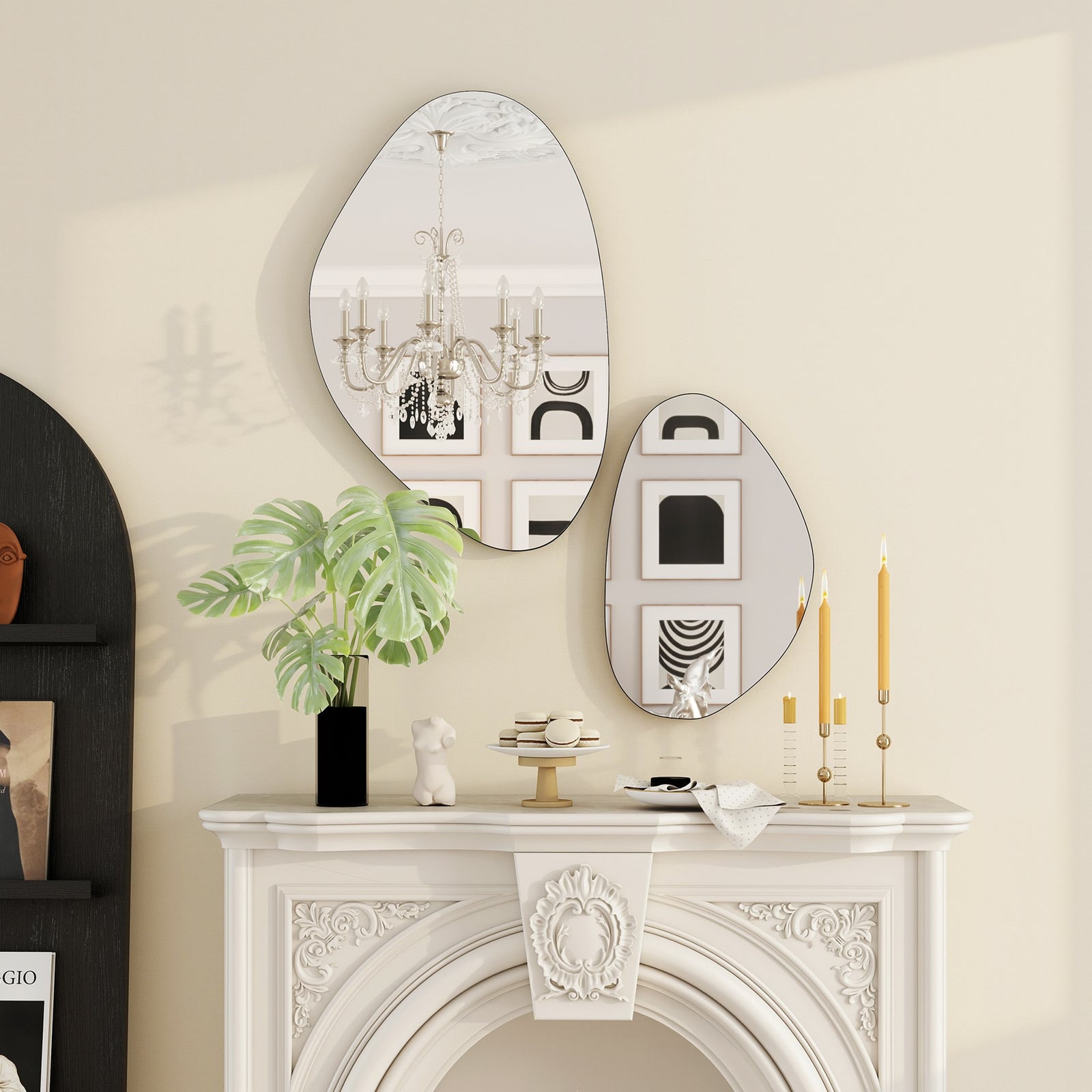Pebble-shaped Decorative Mirror, Set Of 2 Wall Mirror | Black