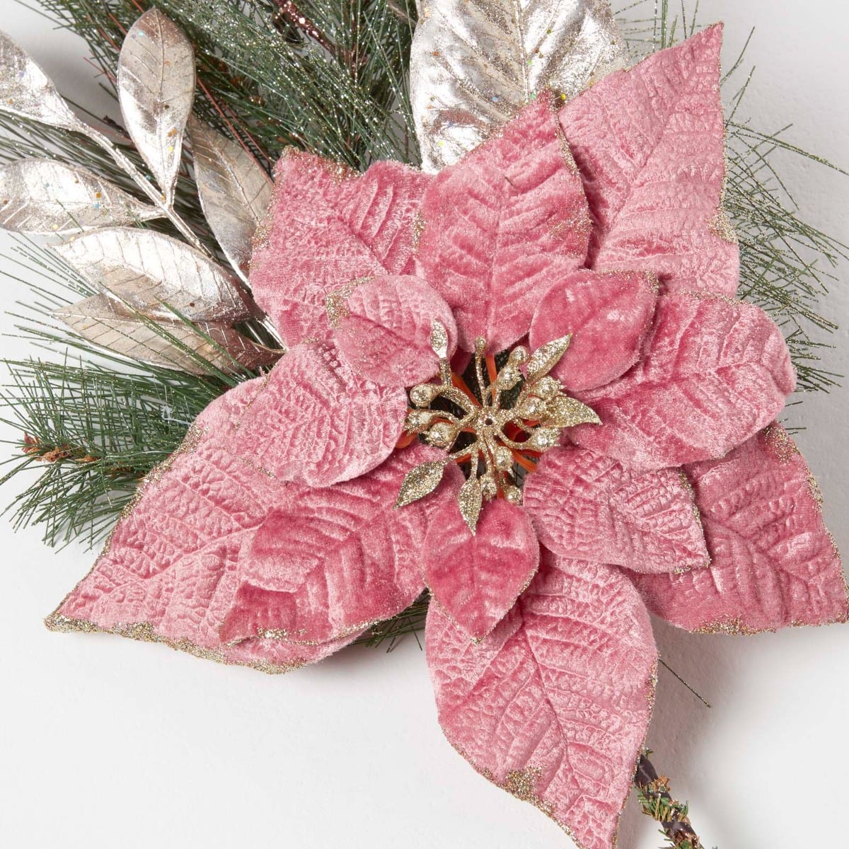 HOMESCAPES Pink & Green Poinsettia Christmas Swag, 71 Cm