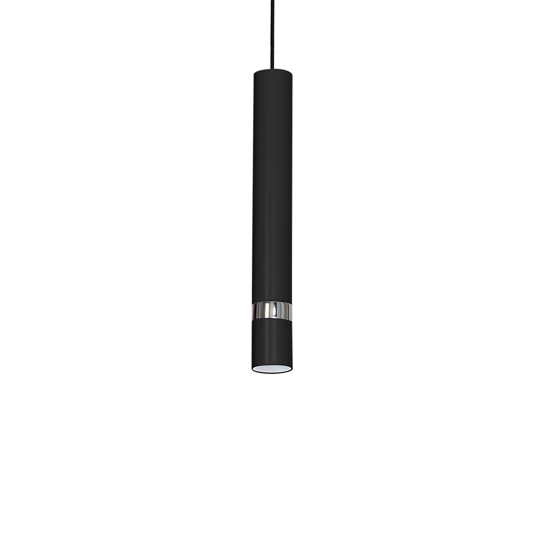 Joker Contemporary Pendant Lamp 1xgu10 Hand Made Cylindrical Style Light Finished In Matt Black With Chrome Detail