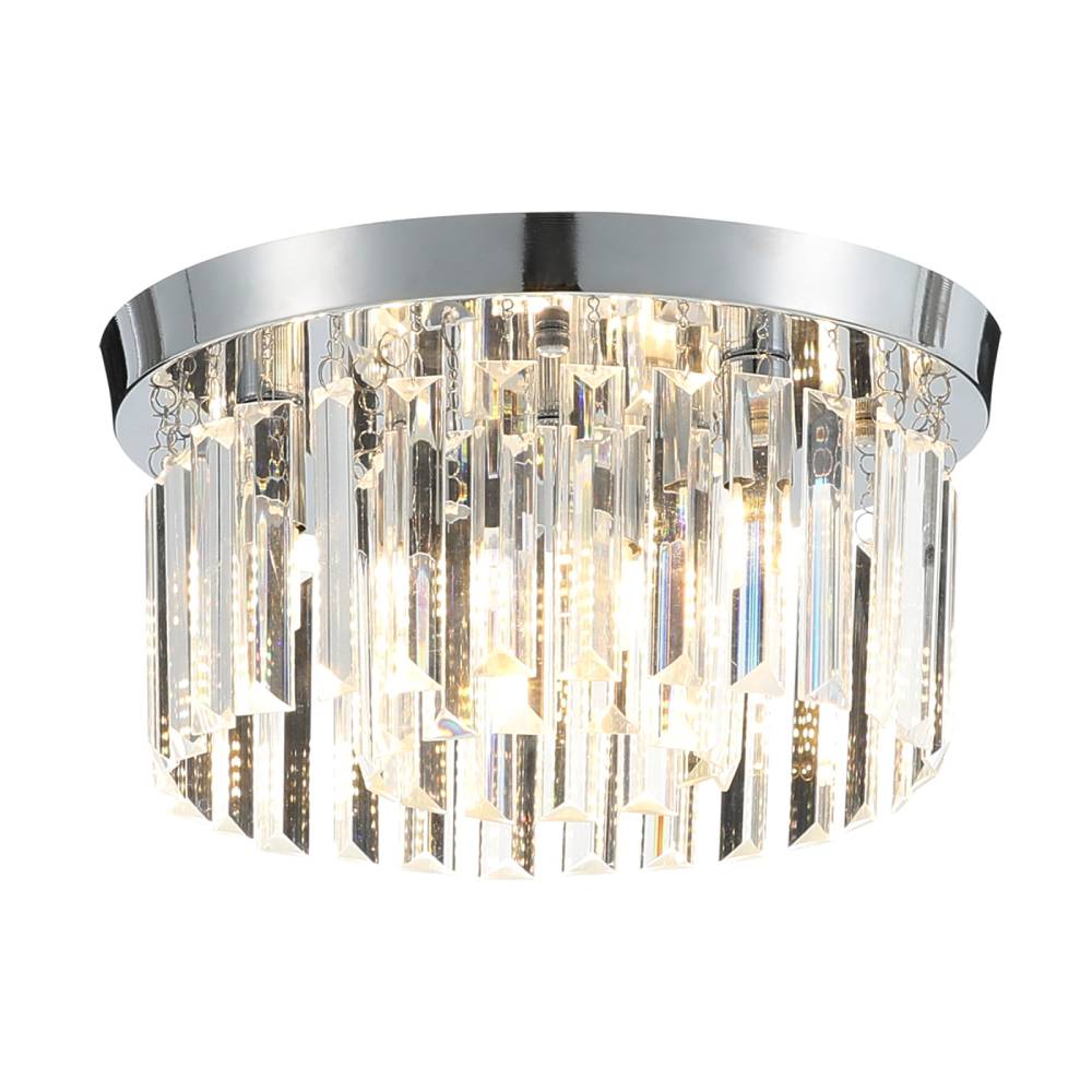 Modern Double Circle Crystal Chandelier Chrome Ceiling Light Droplet Crystal Shade Flush Mount Led Fixture | 30cm x 30cm