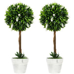 Set Of 2 60cm Potted Artificial Ball Tree With Lavender | Set of 2 | White