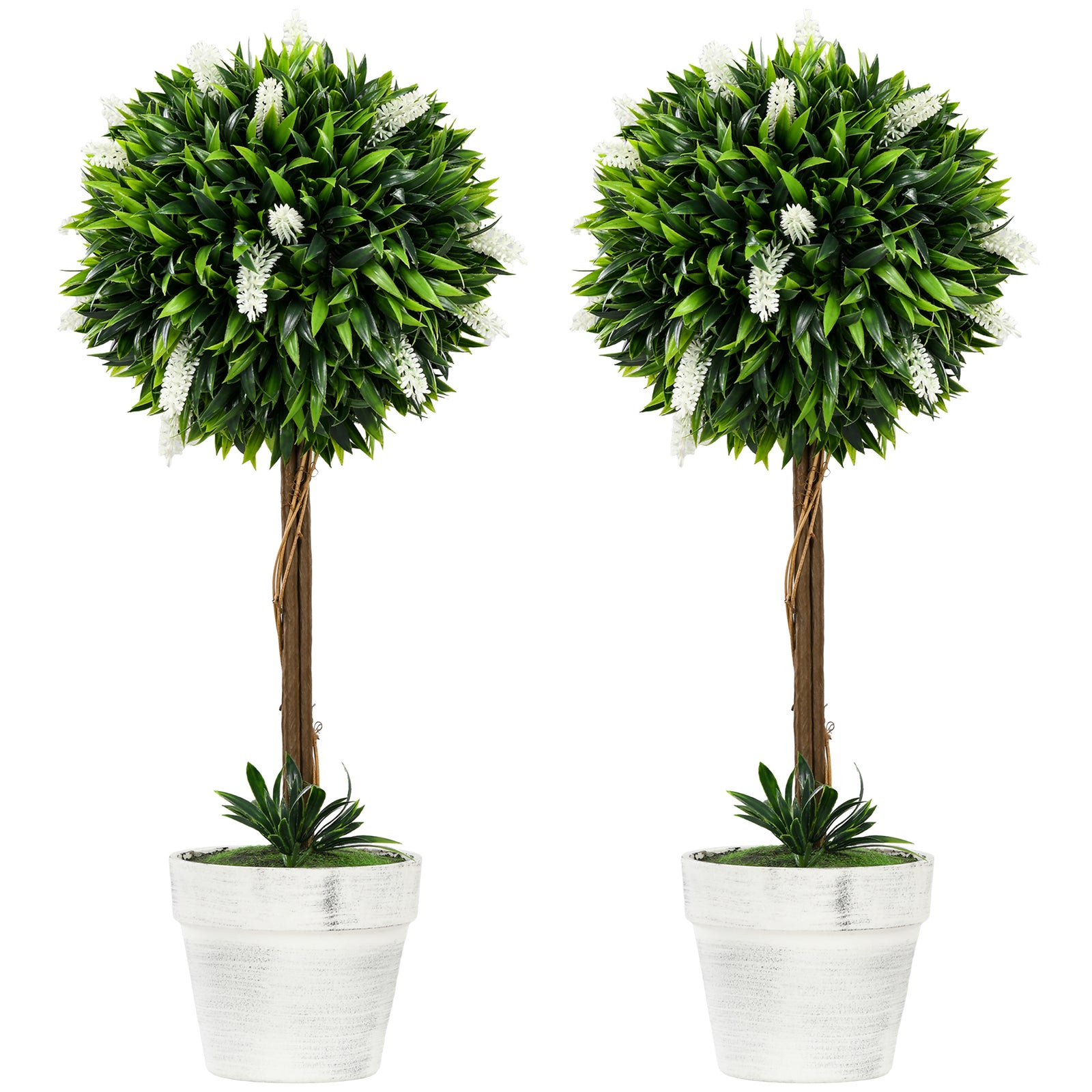 Set Of 2 60cm Potted Artificial Ball Tree With Lavender | Set of 2 | White