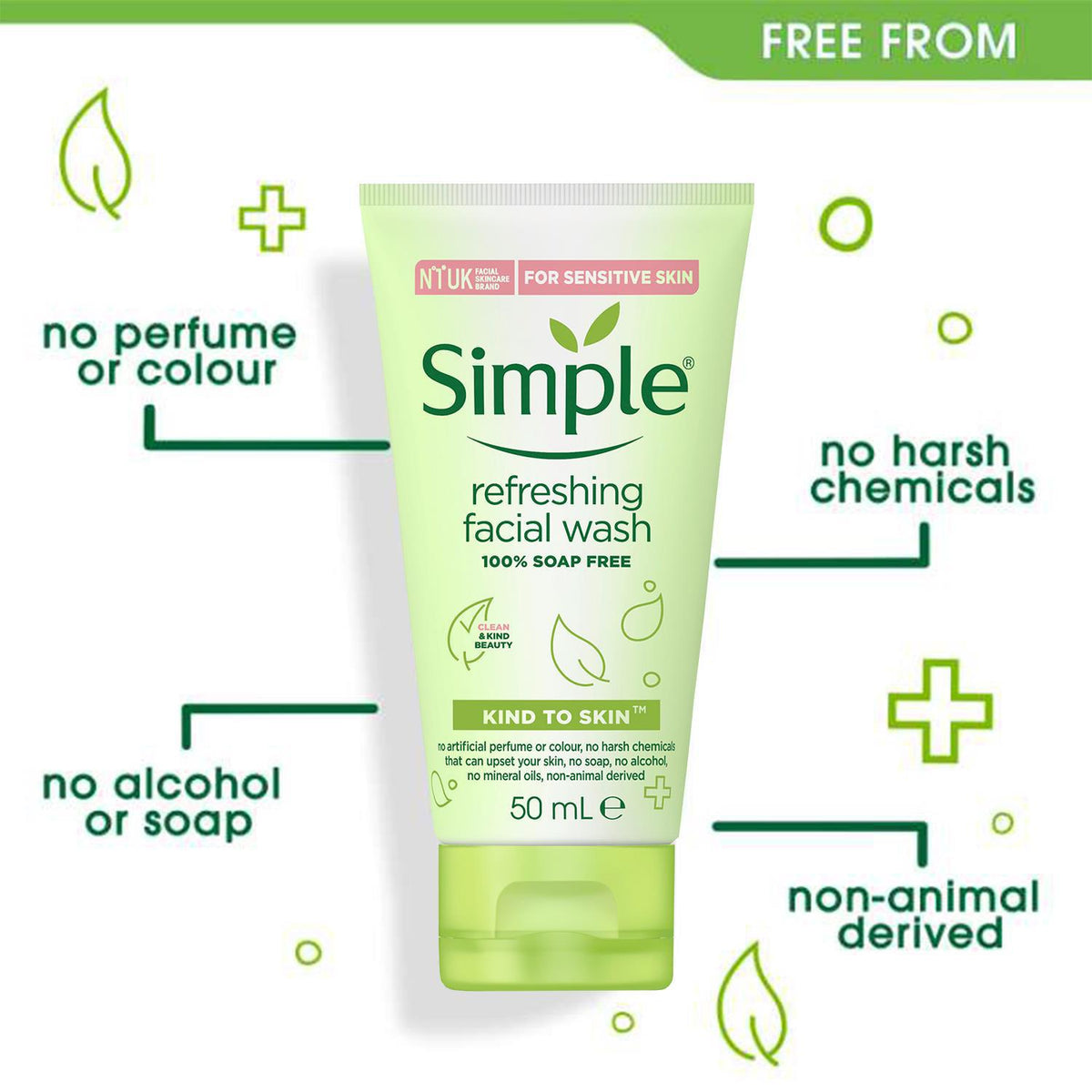 6 X 50ml Kind To Skin Soap Free Refreshing Facial Gel Wash | Set of 6 | White
