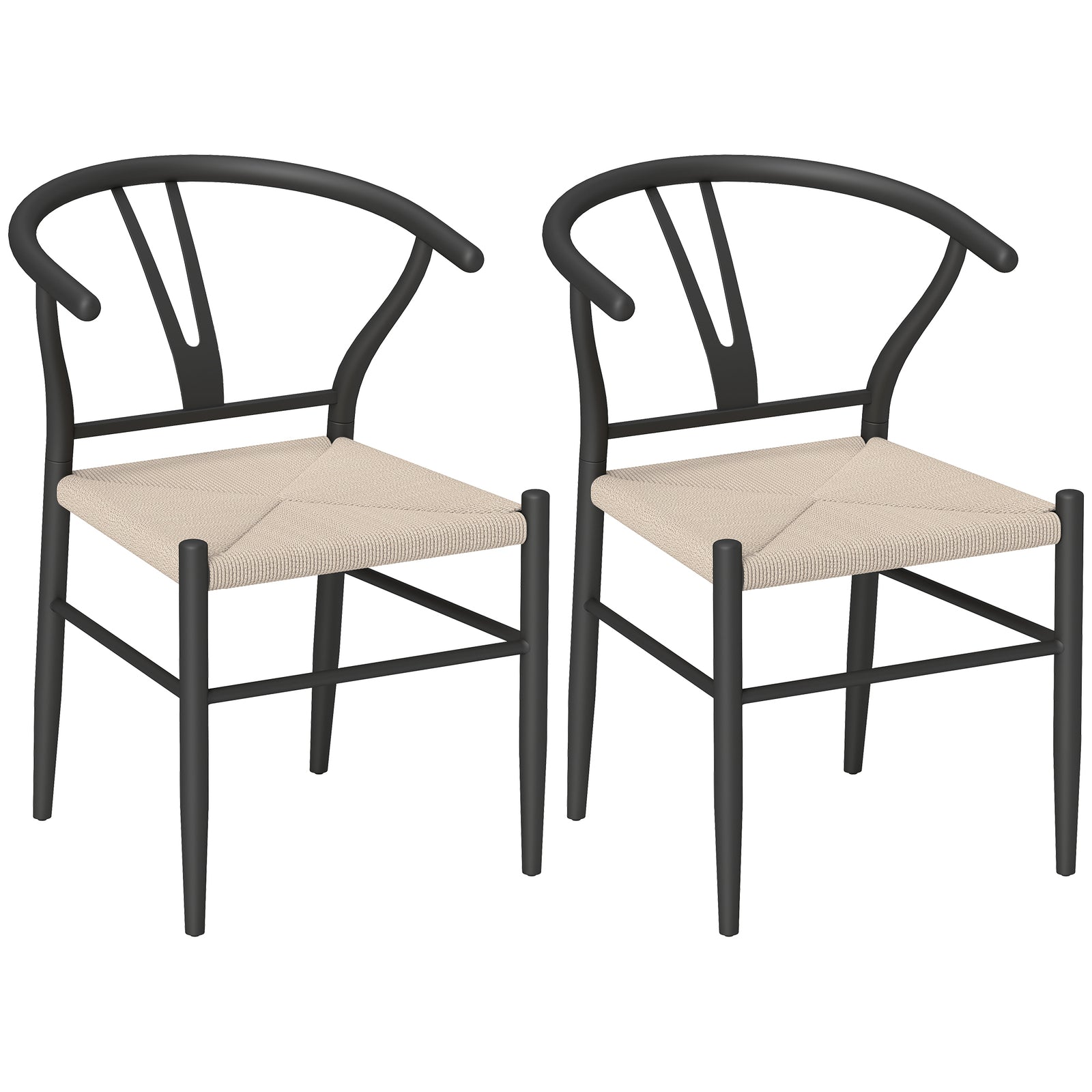 Weave Dining Chairs Set Of 2 With Y-shaped Backrest Hemp Seat Black