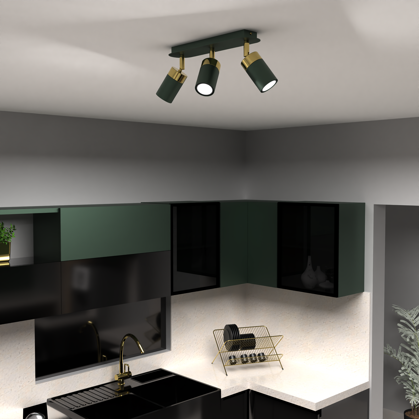 Ceiling Lamp Joker Green/gold 3xgu10