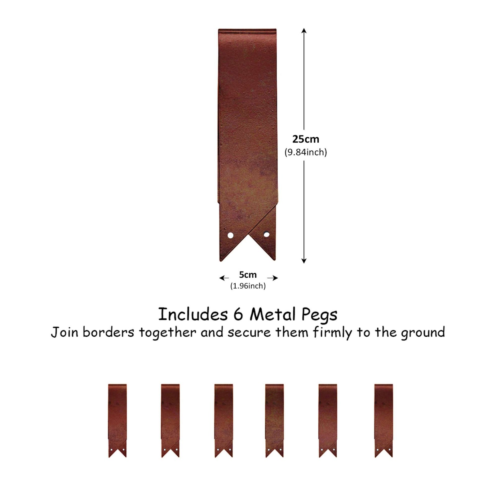 Metal Garden Border Edging 1m Saw Tooth Spikes | Set-of-5 | Rust