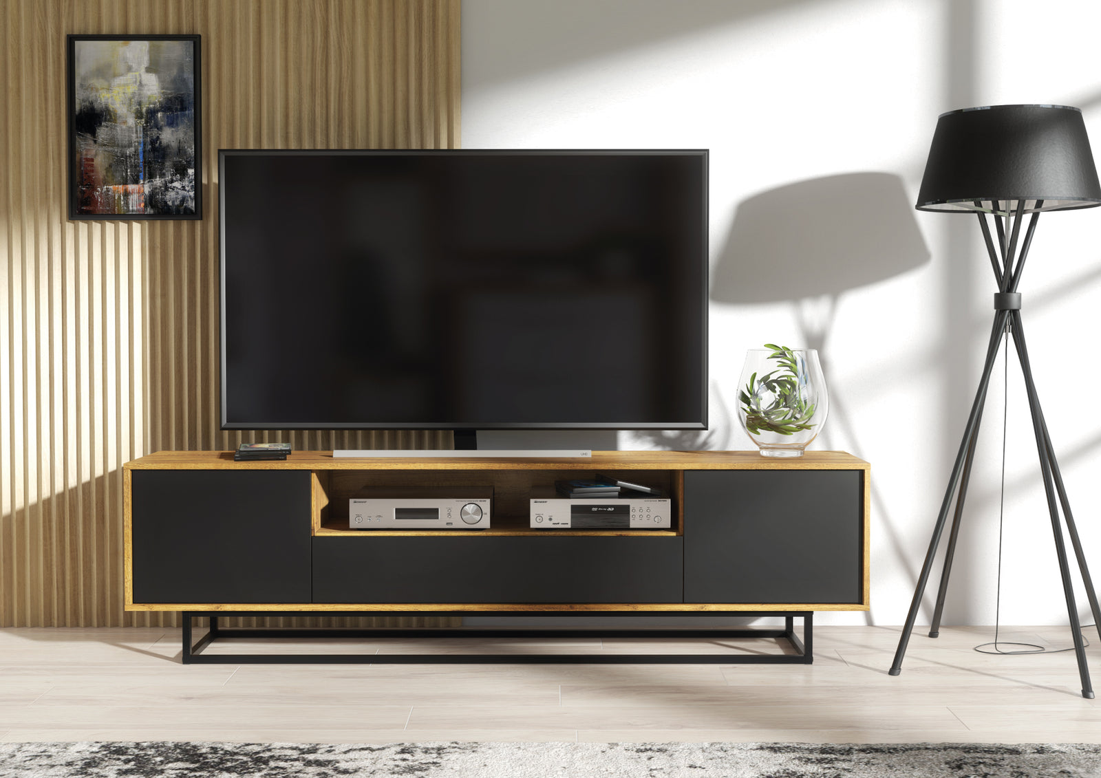 Rift Tv Unit 200cm - Oak / Rustic | Black Oak
