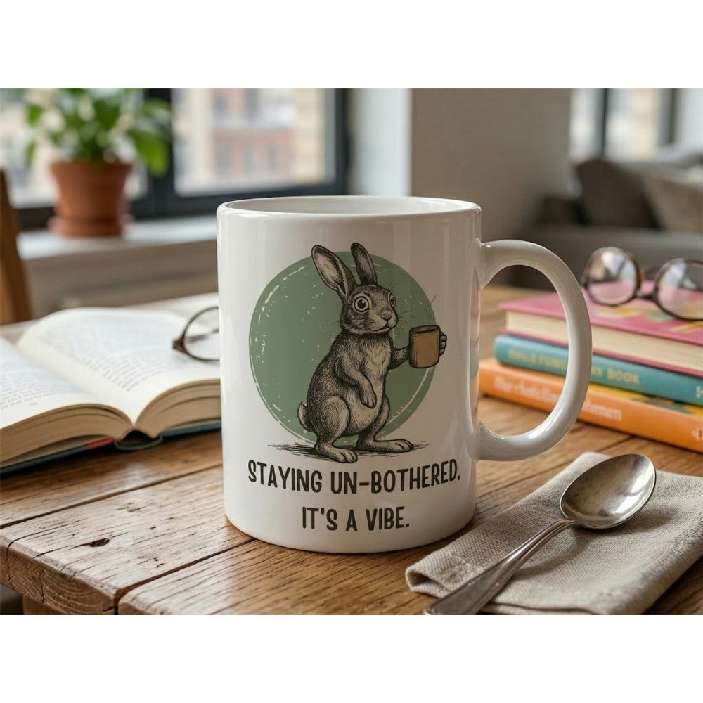 Staying Un-bothered It’s A Vibe Funny Rabbit Quote Ceramic Mug