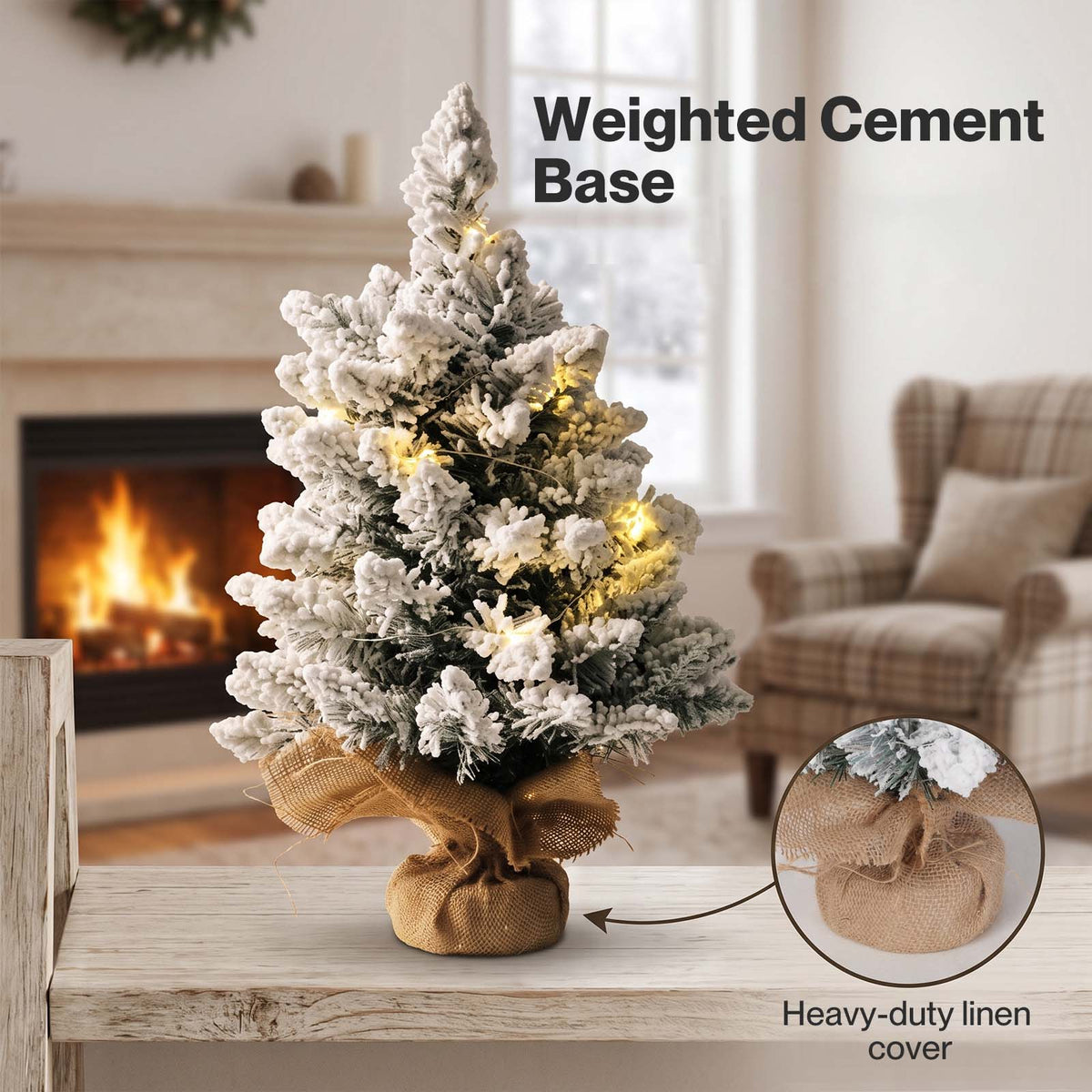 Christmas Tree Mini 49cm Snow Flocked PVC LED Tabletop Desk Xmas White