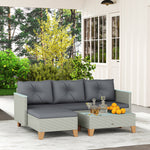 3 Pieces Rattan Lounge Set, L-shaped With Wood Table | Charcoal Gray