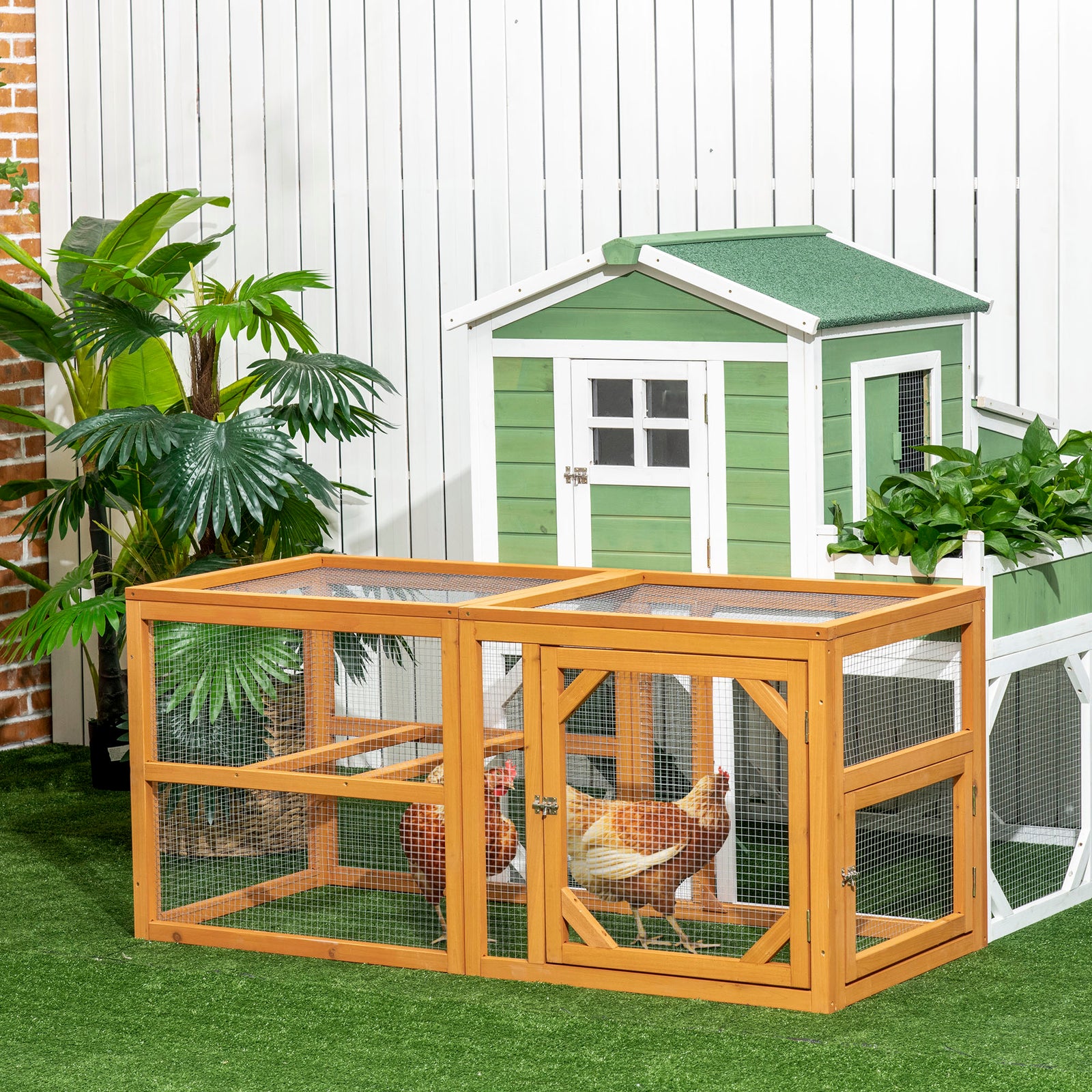Pawhut Wooden Chicken Coop W/ Perches, Doors, For 2-4 Chickens