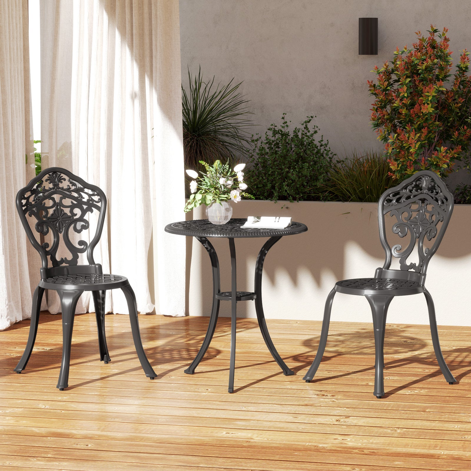 3 Piece Cast Aluminium Bistro Set W/parasol Hole For Balcony