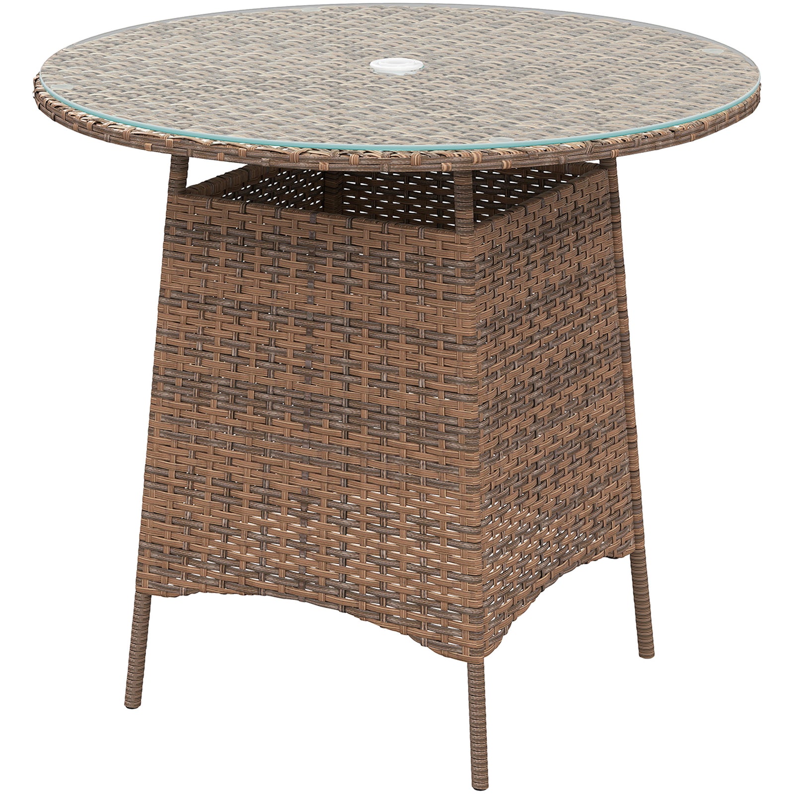 Patio Furniture Rattan Garden Table W/ Umbrella Hole | Brown