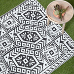 Luxury Outdoor Rug Waterproof Reversible Round For Garden Patio, Black Geometric Aztec