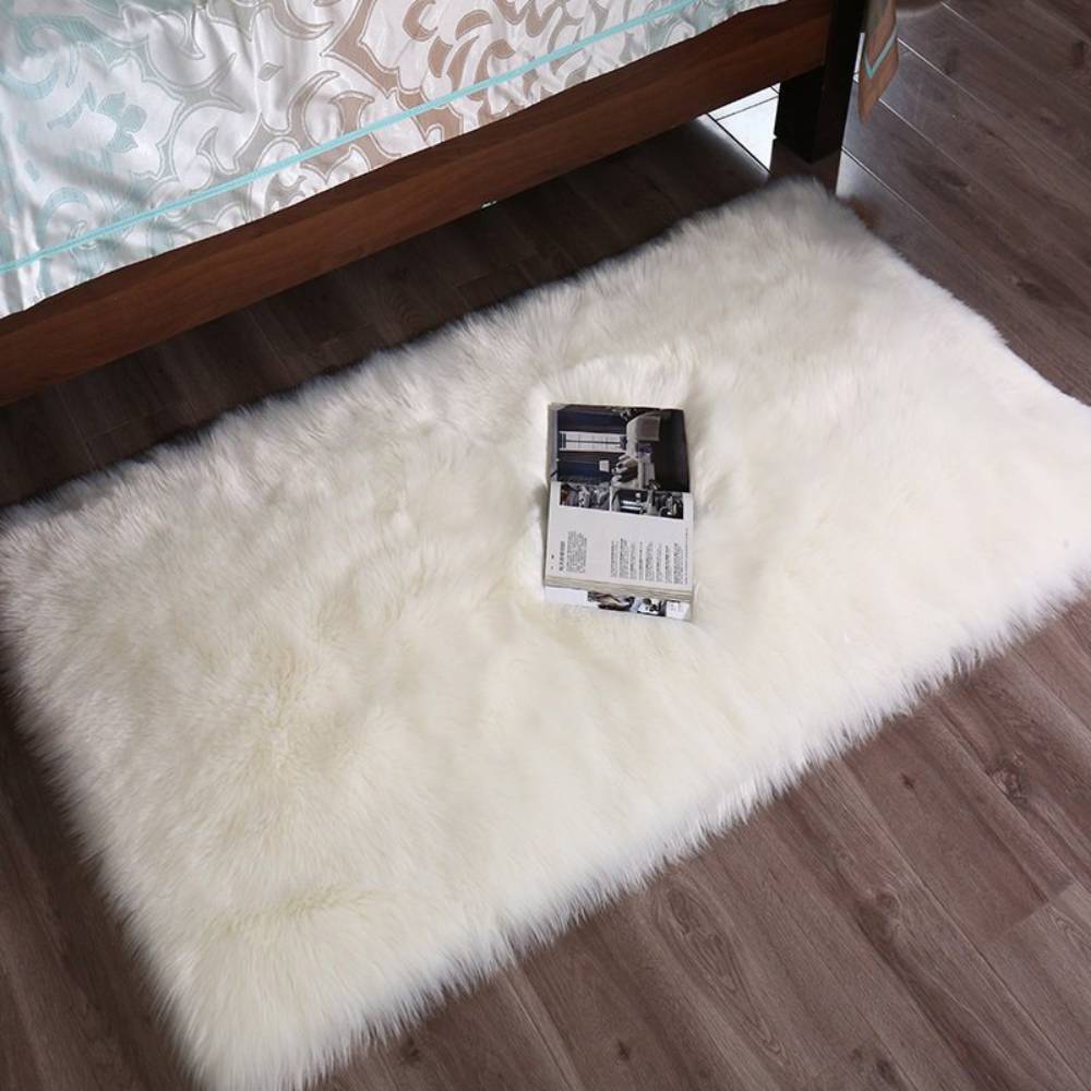 Rectangular Fluffy Shaggy Area Rug White Super Soft Plush Carpet For Bedroom | Large | White