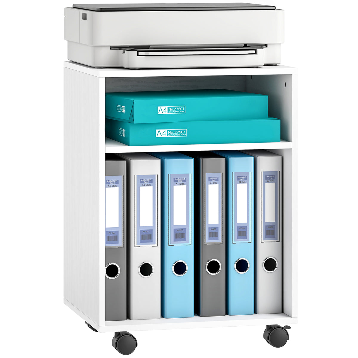 HOMCOM 2-tier Printer Stand With Storage And Wheels, White