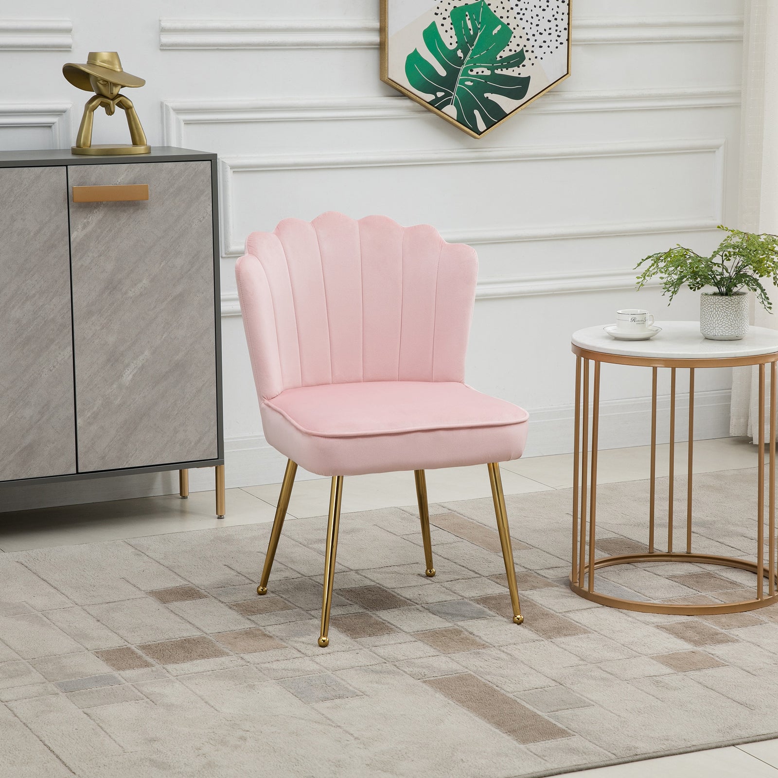 Velvet-feel Shell Accent Chair Bedroom Lounge Metal Legs | One Size | Pink