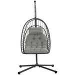 Pe Rattan Patio Hanging Egg Chair With Metal Stand, Headrest