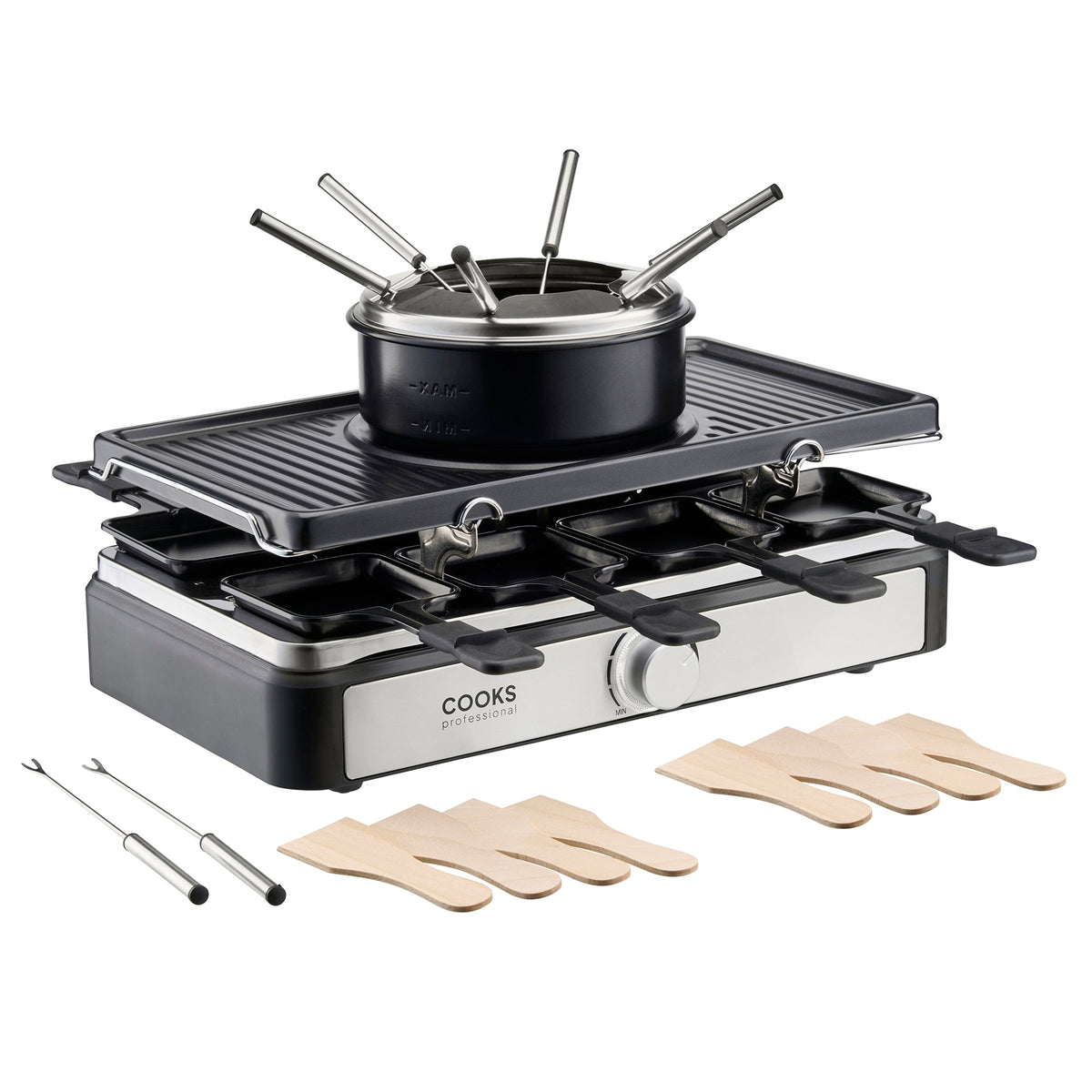 Electric 2-in-1 Raclette Grill And Fondue - 8 Person