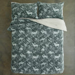 Woodland Folk Fleece Duvet Cover Set With Sherpa Reverse – Nature-inspired Cosy Bedding | Double | Sage Green
