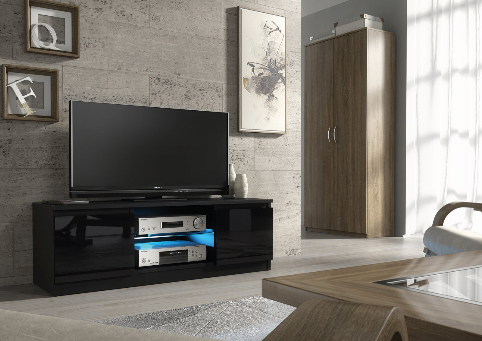 Aura Tv Unit 120cm With Led Lights | Large-Medium | Black