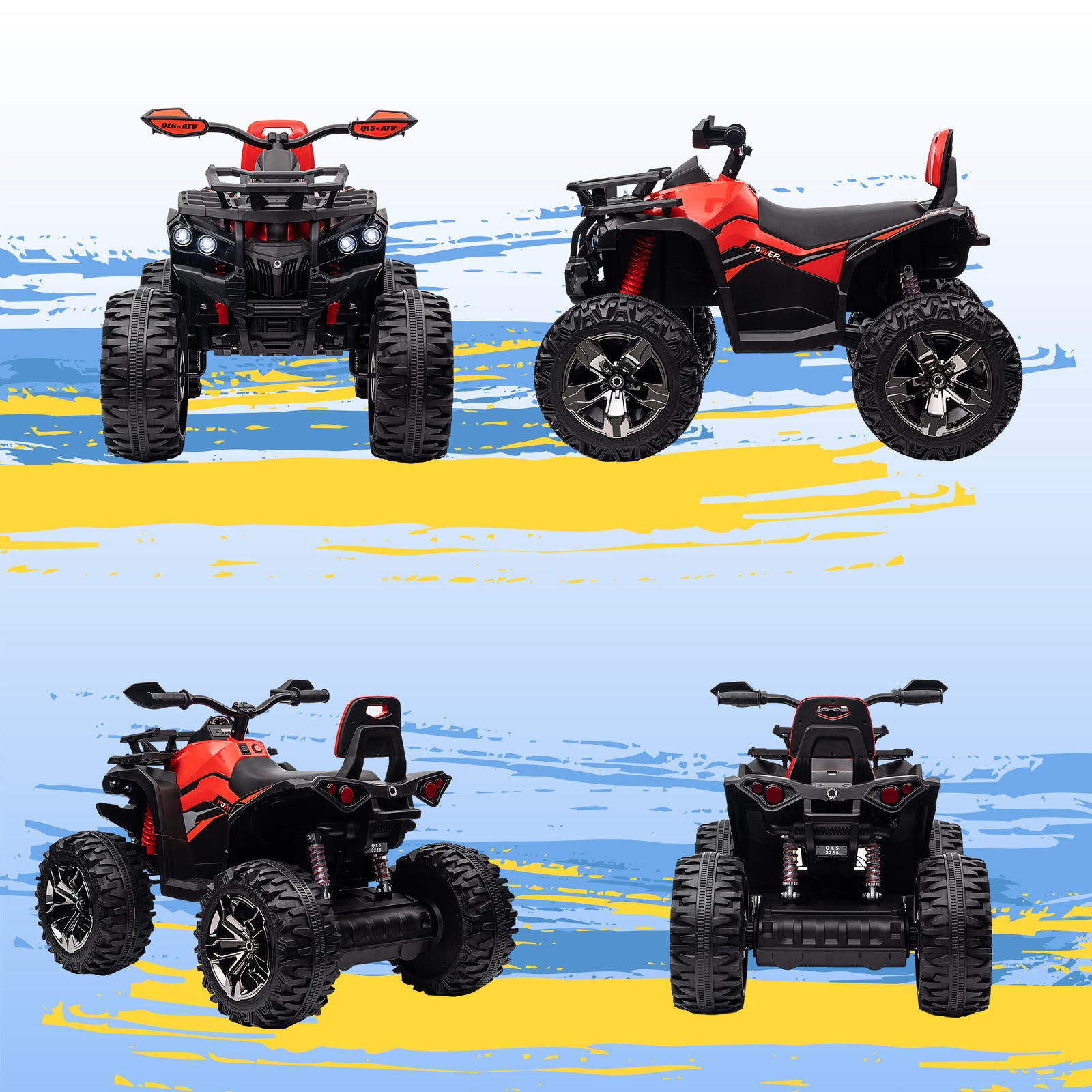 12v Quad Bike Atv With Led Lights, Music, For Boys Girls | Red