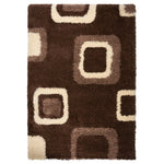Geometric Thick Shaggy Fluffy Deep Pile Living Room Runner | 60cm x 230cm | Brown