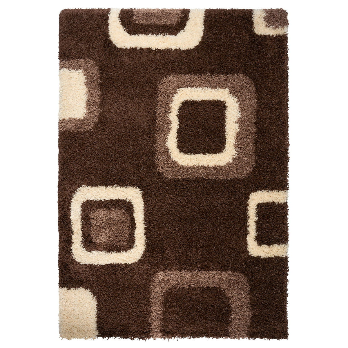 Geometric Thick Shaggy Fluffy Deep Pile Living Room Runner | 60cm x 230cm | Brown