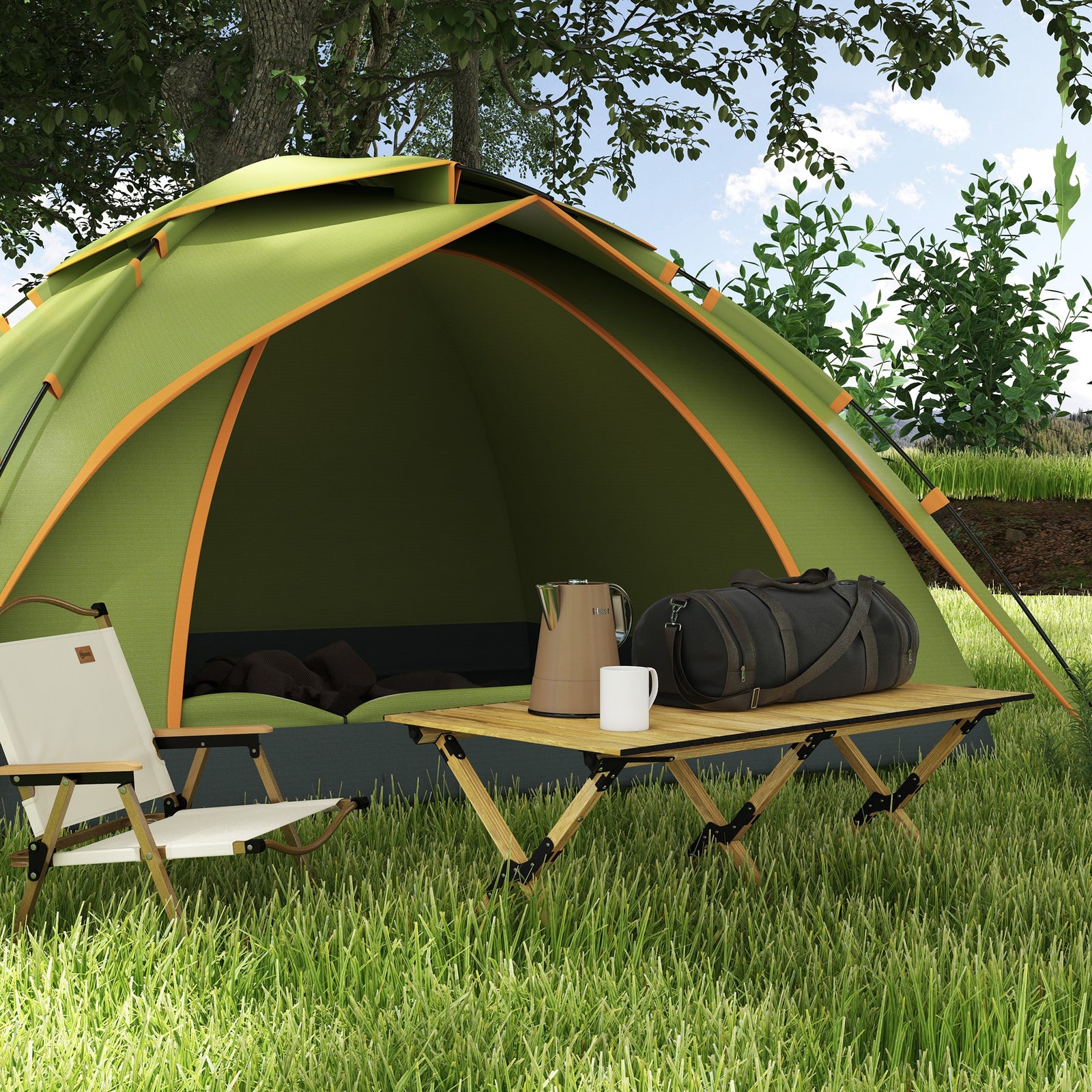 Folding Camping Table Aluminium Picnic Table W/ Roll-up Top