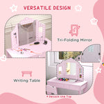 Kids Dressing Table Set Make Up W/ Stool, Drawer, For Playroom | Pink
