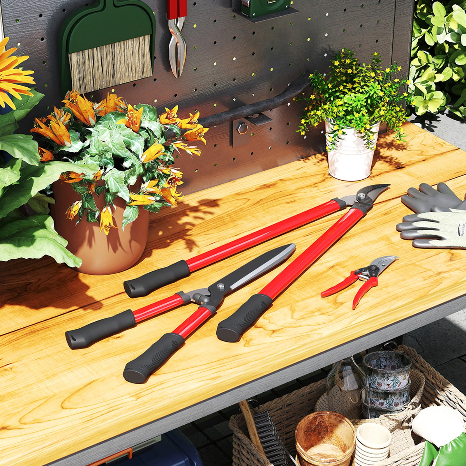 3 Pc Garden Shears Set W/ Hedge Shears, Lopper