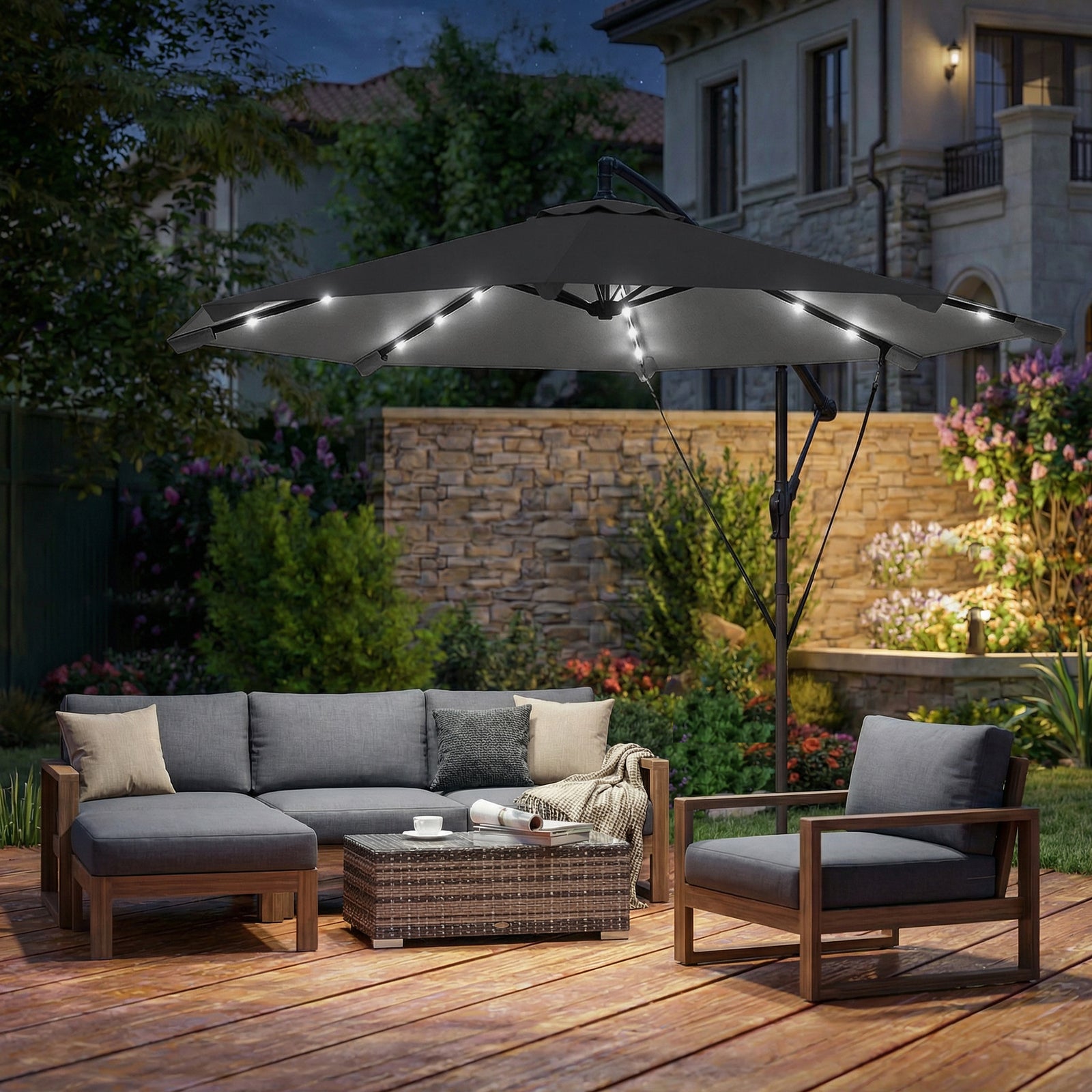 3 M Cantilever Parasol Solar Led Lights | Black