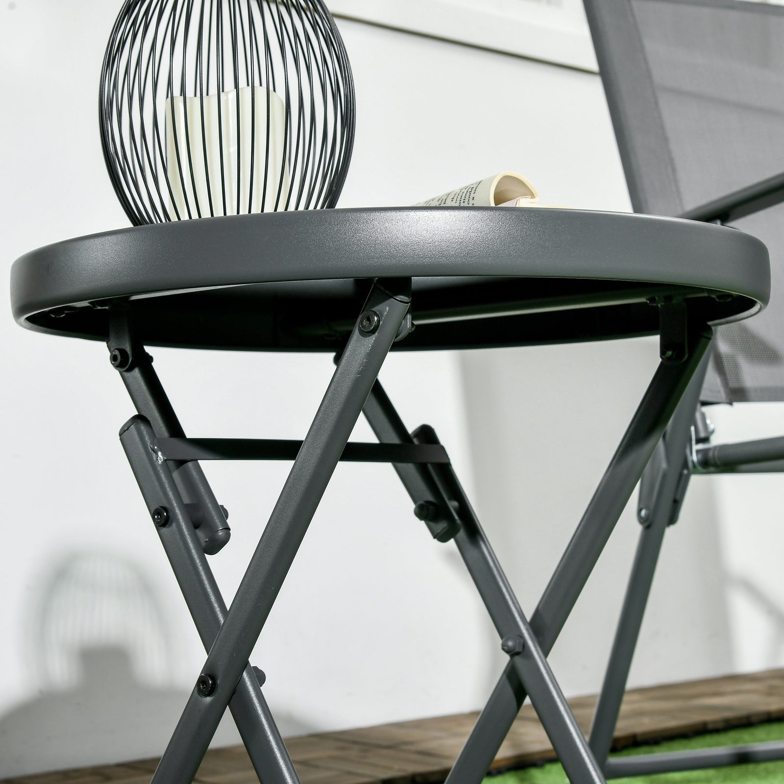 Round Folding Side Table With Imitation Marble Top | Black