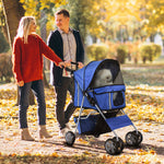 Pet Stroller Carrier Foldable Deluxe Jogger Walk Travel Dog Cat | Blue