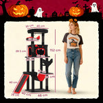 152cm Gothic Cat Tree For Halloween With Coffin Bed, Large Condo