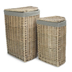 Antique Wash Corner Linen Basket With Grey Sage Lining | Set-of-2