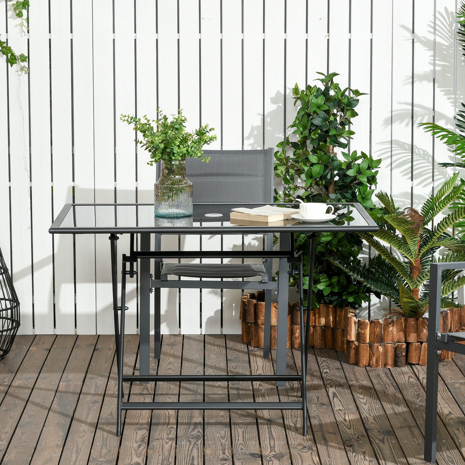 Folding Patio Dining Table W/ Parasol Hole
