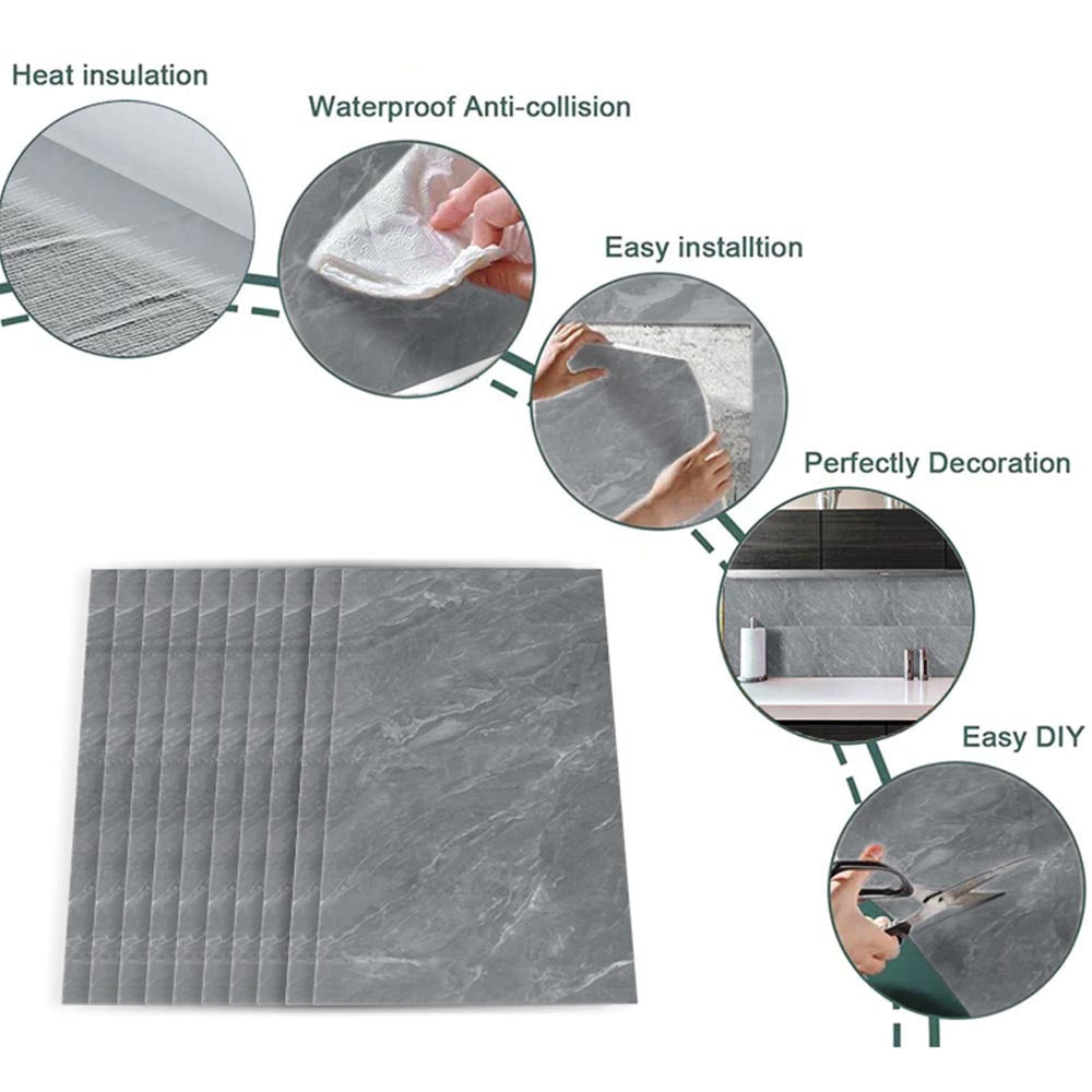 10 Pcs Waterproof Marble Wall Tile Stickers