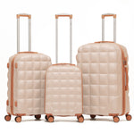 Set Of 3 Hard Case Bubble Design Check-in Size Suitcases Hold Luggage - Overhead Cabin Bag With Medium & Large Check-in 20kg+ Hold Suitcase | Set of 3 | Cream Granite