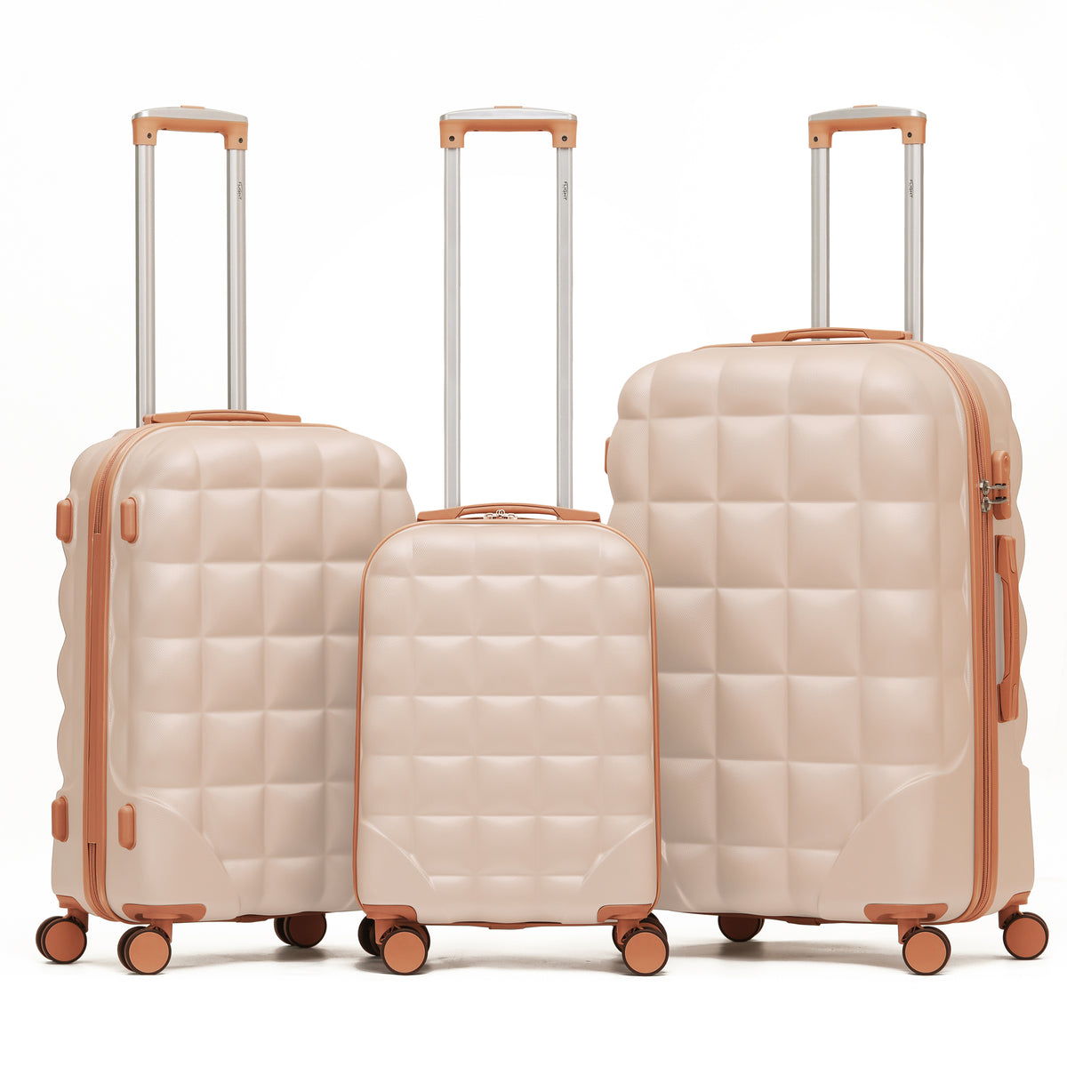 Set Of 3 Hard Case Bubble Design Check-in Size Suitcases Hold Luggage - Overhead Cabin Bag With Medium & Large Check-in 20kg+ Hold Suitcase | Set of 3 | Cream Granite