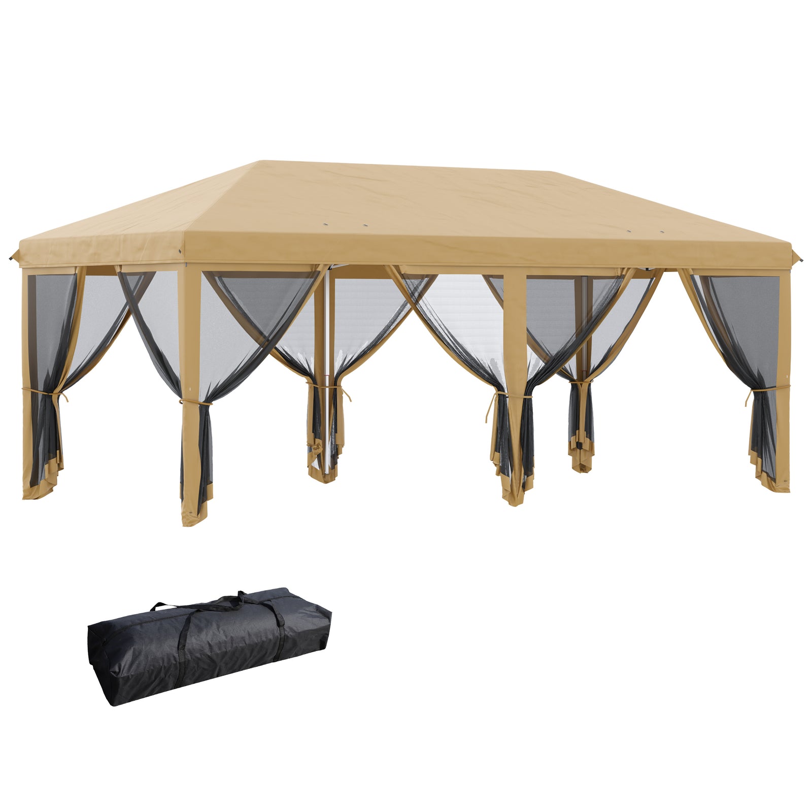6 X 3m Pop Up Party Tent Canopy With 6 Removable Sidewalls | Beige