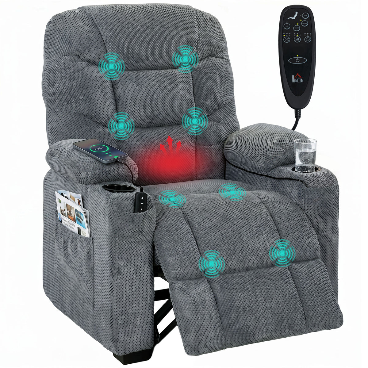 HOMCOM Electric Massage Recliner Chair With Heat, Reclining Chair, Dark Grey