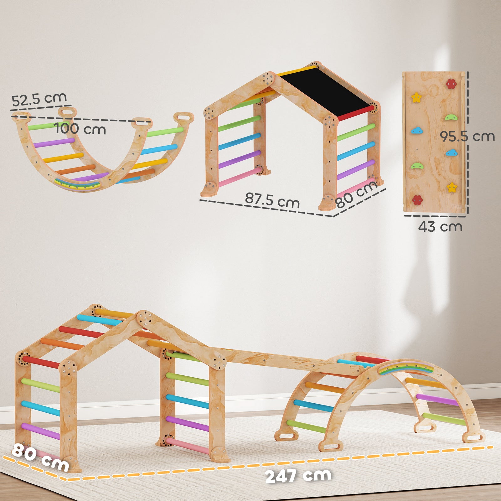 AIYAPLAY 9 In 1 Climbing Frame With Ramp, Slide, Arch, Ladder, Blackboard
