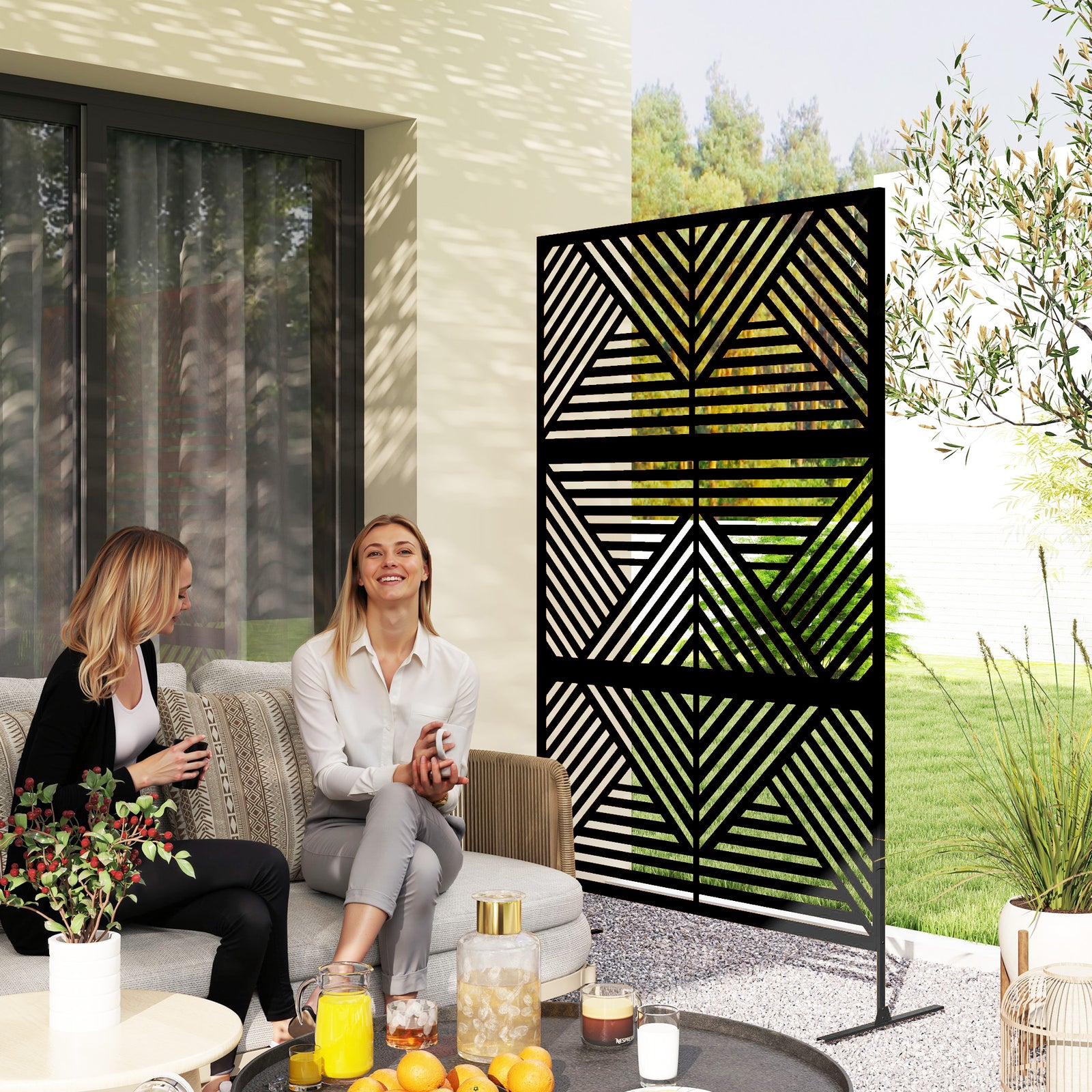 Decorative Outdoor Divider Privacy Panel W/ Stand, Rhombus