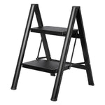 Small Step Ladder Foldable 150kg Carbon Steel Kitchen Steps Black | Black
