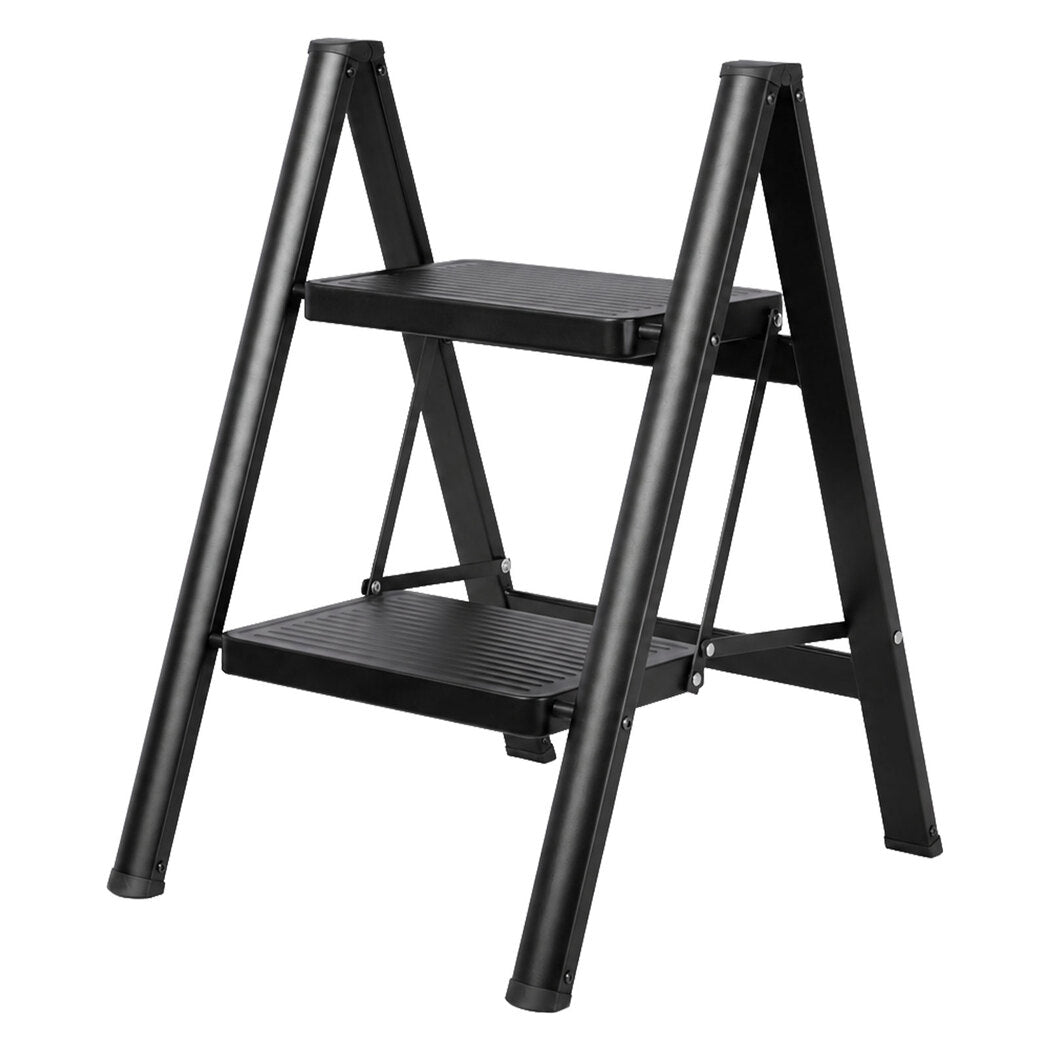 Small Step Ladder Foldable 150kg Carbon Steel Kitchen Steps Black | Black