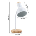 White Led Desk Lamp With Flexible Arm – Iron & Wood Base, Compact Minimalist Design