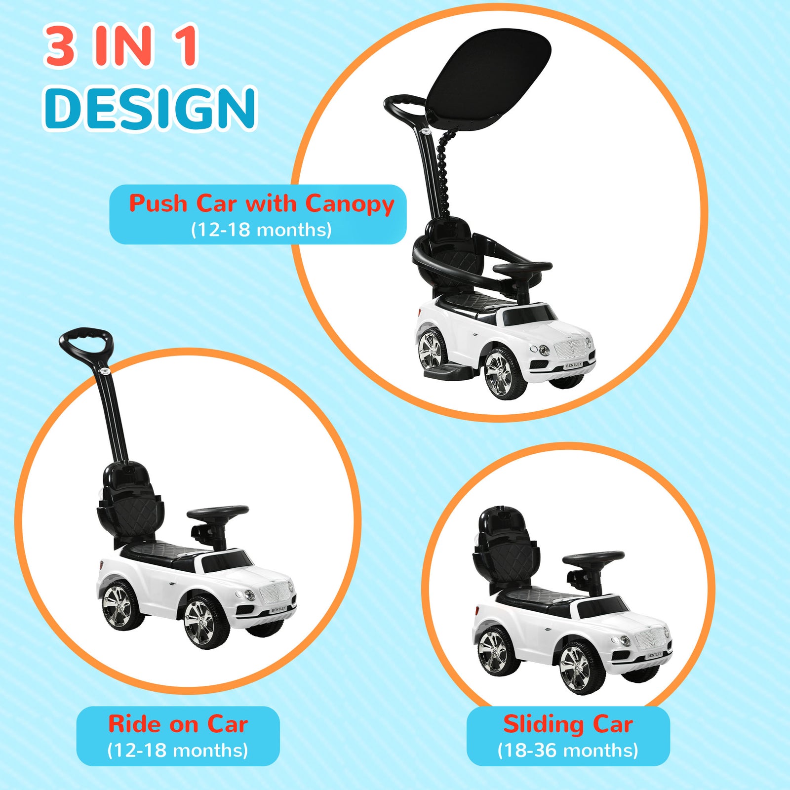 Bentley Bentayga Licensed Baby Push Car W/ Under Seat Storage | White